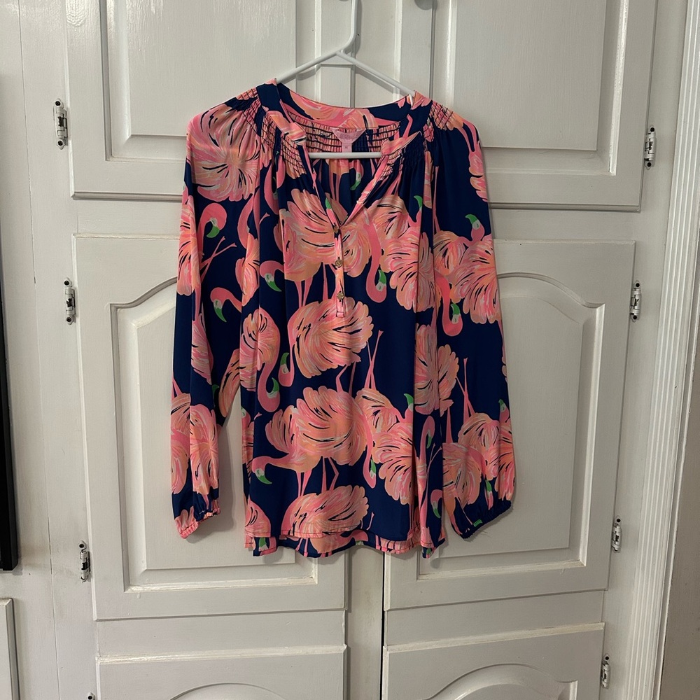 Lilly Pulitzer Elsa Pink Flamingo Blouse